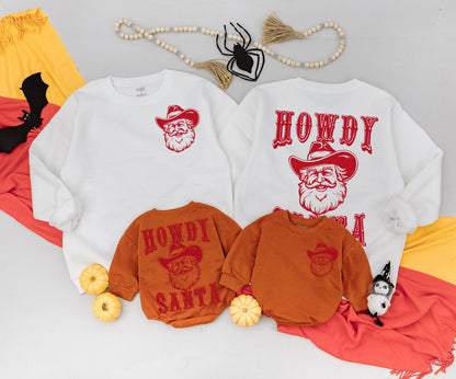 Howdy Santa Christmas Sweatshirt Toddler Outfit, Retro Cowboy Xmas Kids Romper, Cute Western Holiday Sweater, Baby Gift, Merry Christmas Y'all Clothing