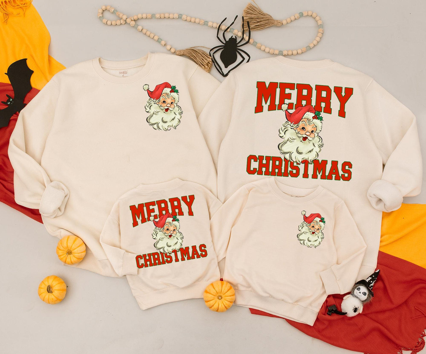 Retro Santa Christmas Sweatshirt Vintage Graphic Holiday Toddler Outfit 2 Sided Sweater Baby Romper Kids Gift Cute Xmas Newborn Clothing