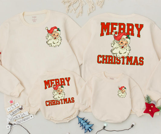 Retro Santa Christmas Sweatshirt Vintage Graphic Holiday Toddler Outfit 2 Sided Sweater Baby Romper Kids Gift Cute Xmas Newborn Clothing