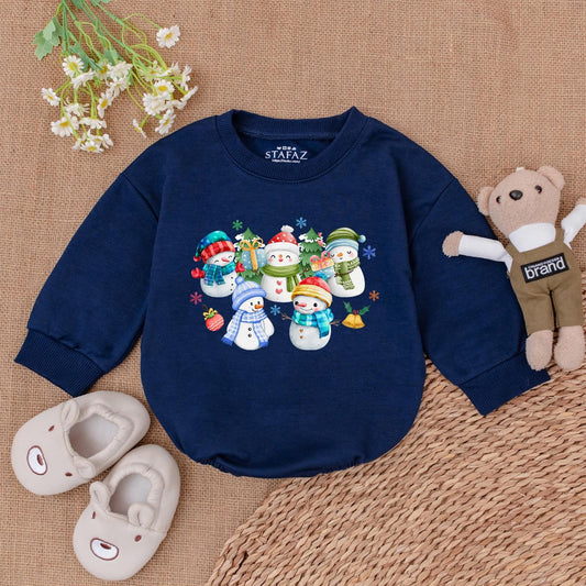 Whimsical Christmas Snowman Baby Bubble Romper Adorable Winter Holiday Infant Bodysuit Outfit Festive Cartoon Snowmen Graphics