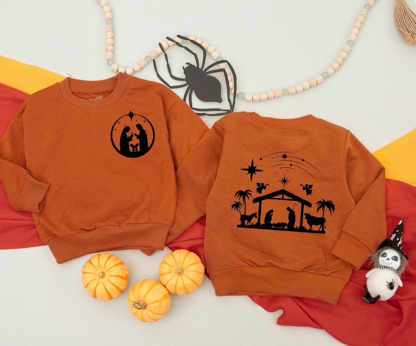 Oh Holy Night Nativity Silhouette Sweatshirt Christian Christmas Jesus Baby Manger Starry Sky Minimalist Religious Holiday Gift