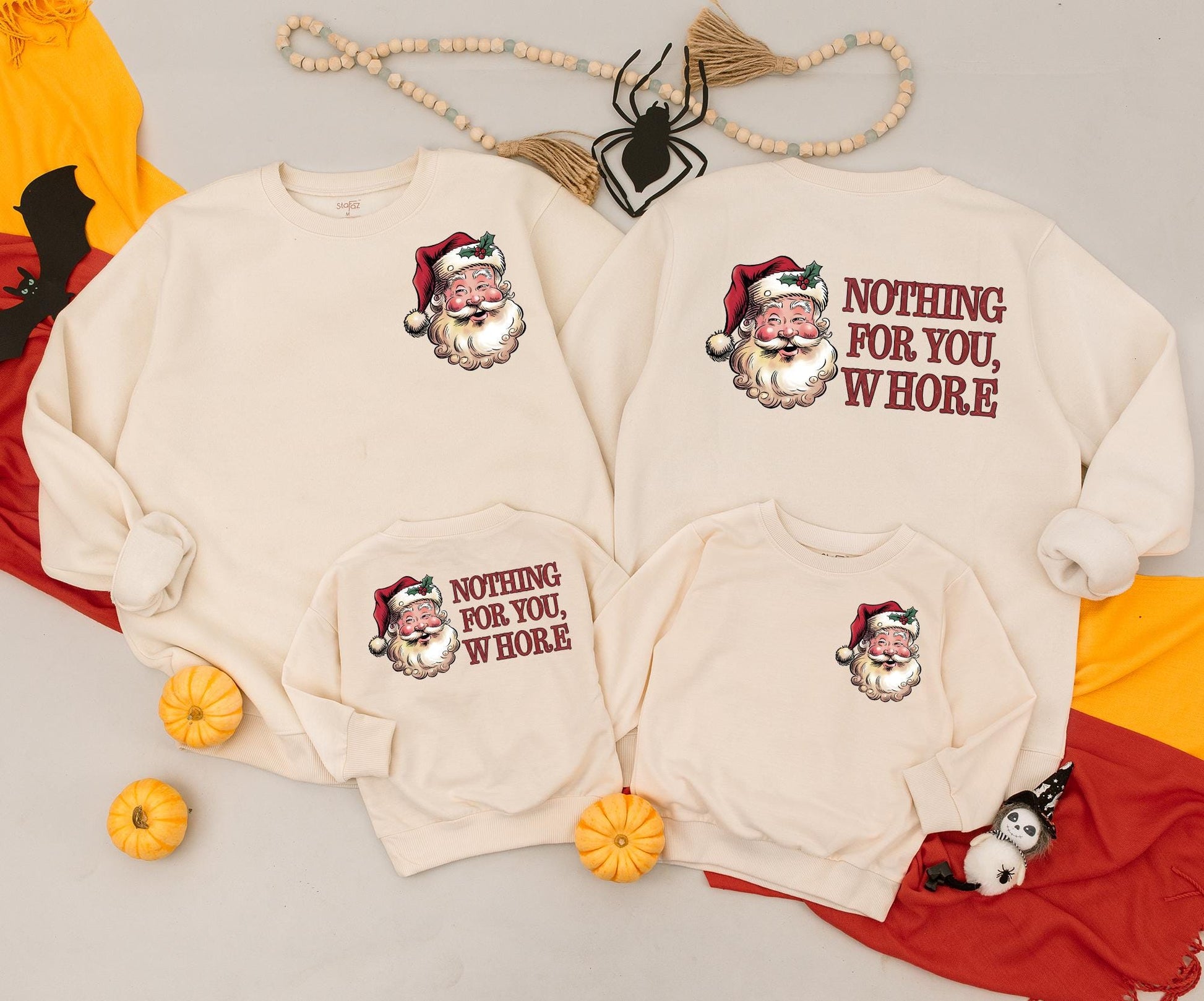 Funny Santa Claus 'Nothing For You Whore' Sweatshirt Retro Christmas Family Matching Outfit Baby Romper