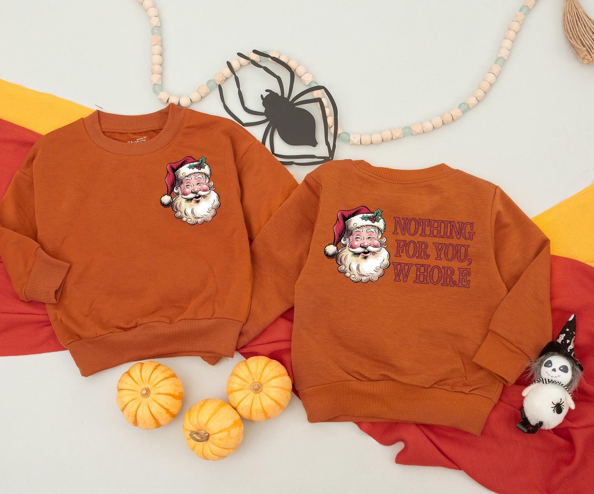 Funny Santa Claus 'Nothing For You Whore' Sweatshirt Retro Christmas Family Matching Outfit Baby Romper