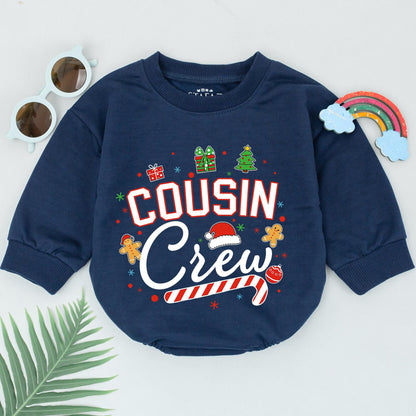Cousin Crew Christmas Romper Retro Baby Bodysuit Festive Vintage Holiday Outfit First Christmas Gift Gingerbread Tree Snowflakes Fun