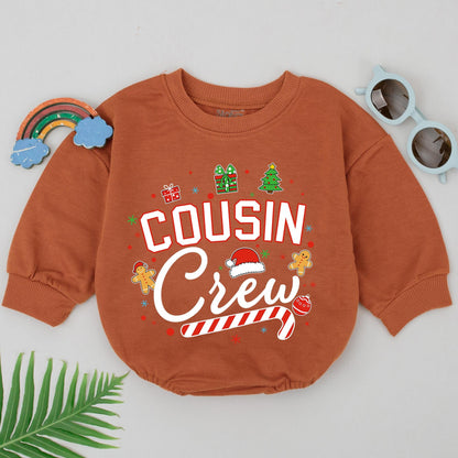Cousin Crew Christmas Romper Retro Baby Bodysuit Festive Vintage Holiday Outfit First Christmas Gift Gingerbread Tree Snowflakes Fun