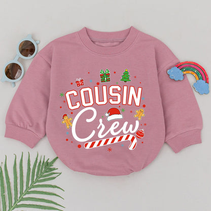 Cousin Crew Christmas Romper Retro Baby Bodysuit Festive Vintage Holiday Outfit First Christmas Gift Gingerbread Tree Snowflakes Fun