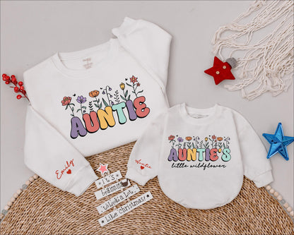 Auntie's Bestie Matching Baby Shirt for Aunt and Niece Nephew Sweatshirts Whimsical Pastel Floral New Baby Announcement Gift