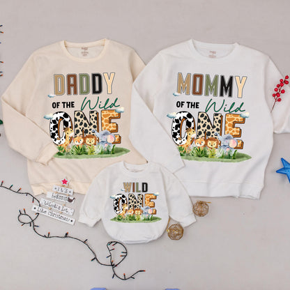 Wild One Family Matching Sweatshirts 1st Birthday Safari Mommy Daddy Baby Of The Wild One Zoo Animal Theme Earth Tone Print