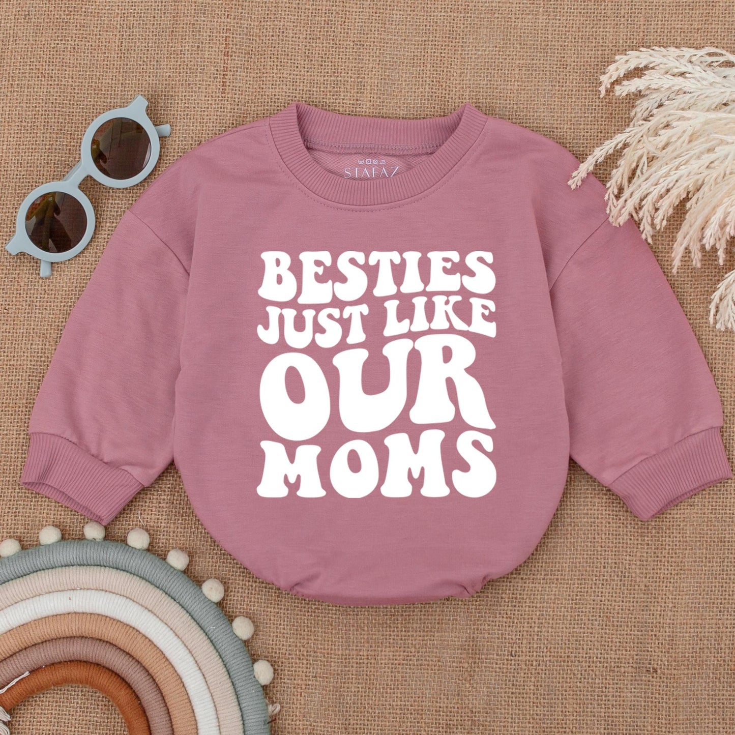 Besties Just Like Our Moms Retro Baby Romper Set, Matching Infant Outfit for Best Friends, Playful Bodysuit Gift, Comfy Cotton Clothes Shower Gift 136 chars