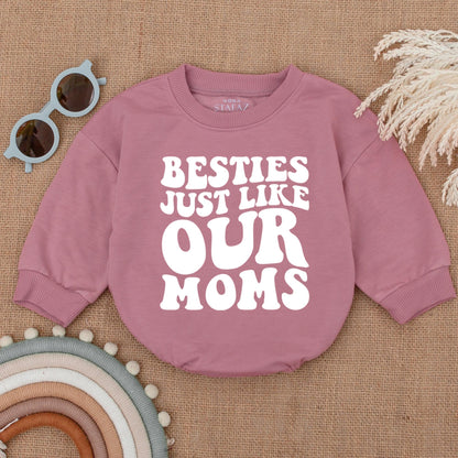 Besties Just Like Our Moms Retro Baby Romper Set, Matching Infant Outfit for Best Friends, Playful Bodysuit Gift, Comfy Cotton Clothes Shower Gift 136 chars