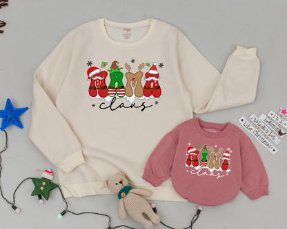 Personalized Mama Claus Mini Matching Christmas Sweatshirt Mom Baby Girl Outfit Festive Holiday Family Look Playful Santa Elf Vintage Style