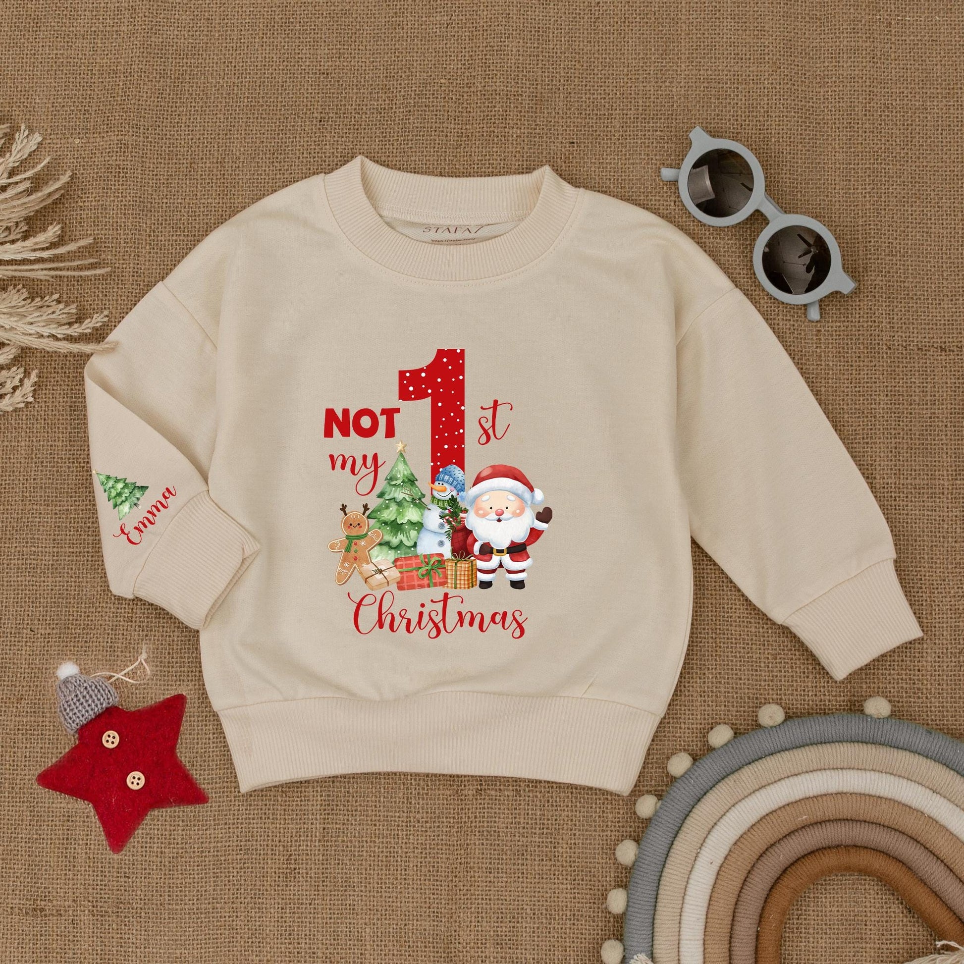 Festive 1st Christmas Toddler Sweatshirt: NOT My Christmas! Personalized Holiday Shirt with Santa, Tree & More! Cozy Winter Outfit for Baby Showers (138 chars)