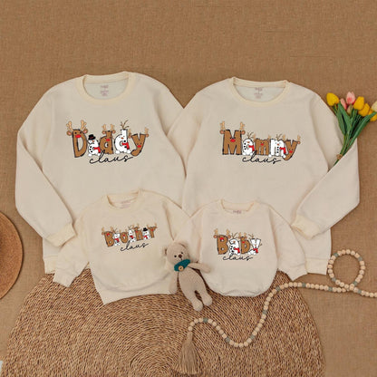 Claus Family Matching Christmas Sweaters: Boho Holiday Outfits for Daddy, Mommy, & Baby with Reindeer Antler Accents - Whimsical Xmas Gifts