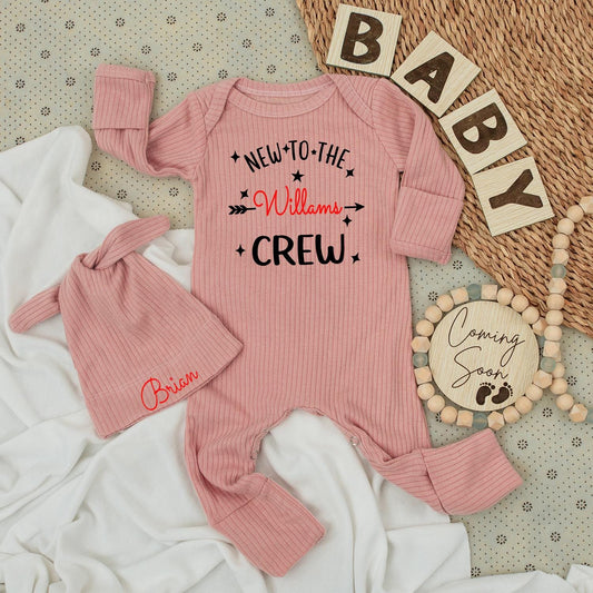 Personalized Baby New To The Williams Crew Bodysuit Brian Hat Set Welcome Family Announcement Outfit Soft Cotton Newborn Gift