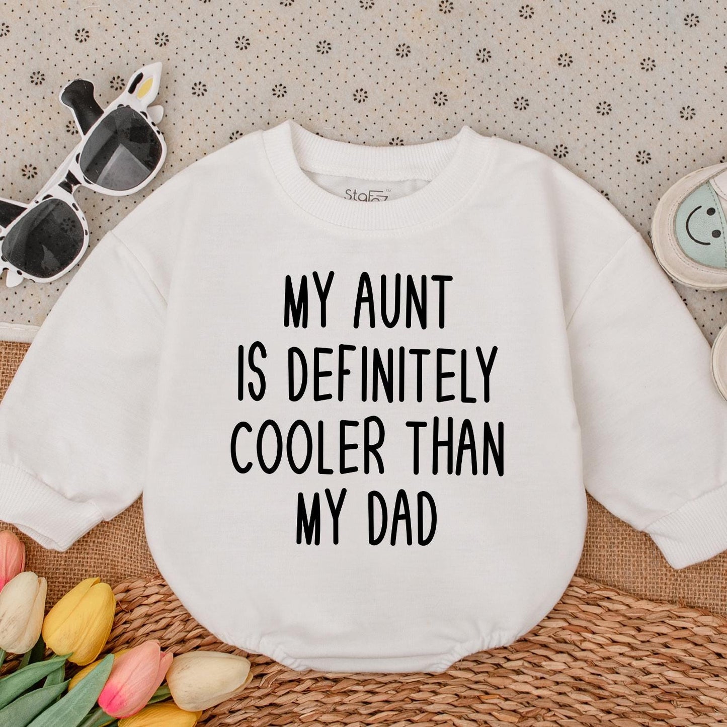 My Aunt Is Cooler Than Dad Baby Romper, Funny Newborn Outfit for Auntie's Bestie, Cute Infant Clothes, Great Baby Shower Gift, Boy or Girl Bodysuit 138
