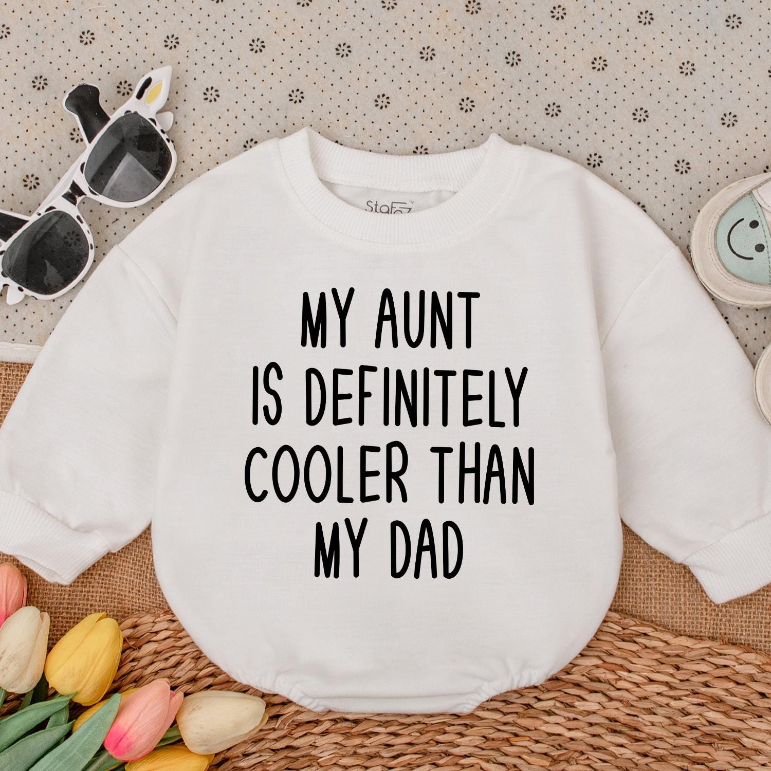My Aunt Is Cooler Than Dad Baby Romper, Funny Newborn Outfit for Auntie's Bestie, Cute Infant Clothes, Great Baby Shower Gift, Boy or Girl Bodysuit 138