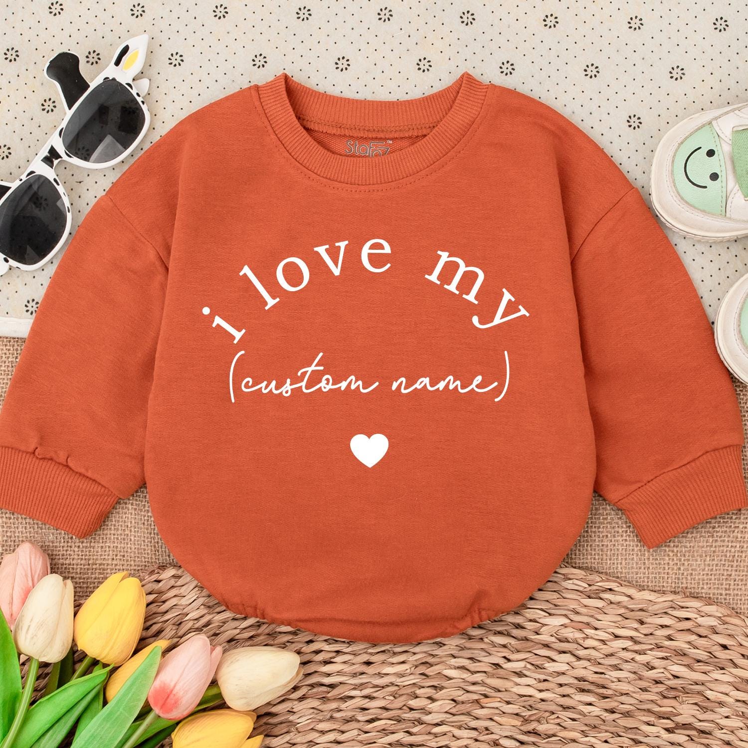 Custom Name Baby Romper - I Love My (Custom Name) Heart Infant Outfit Boy Girl Newborn Gift