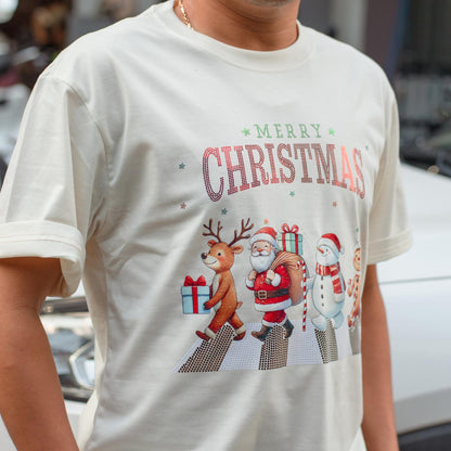 Glitter Sparkly Merry Christmas Shirt Funny Cartoon Characters Abbey Road Style Zebra Crossing Bling Tee Retro Holiday Gift