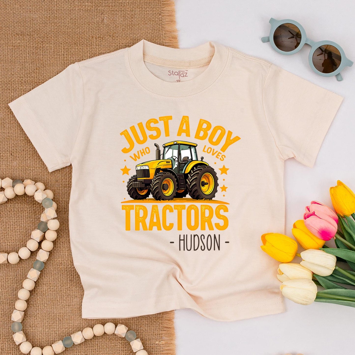 Hudson's Tractor Toddler Tee: Just a Boy Who Loves Tractors Shirt, Cute Cartoon Farm Kid Outfit, Birthday Gift for Little Tractor Lovers, Country Boy