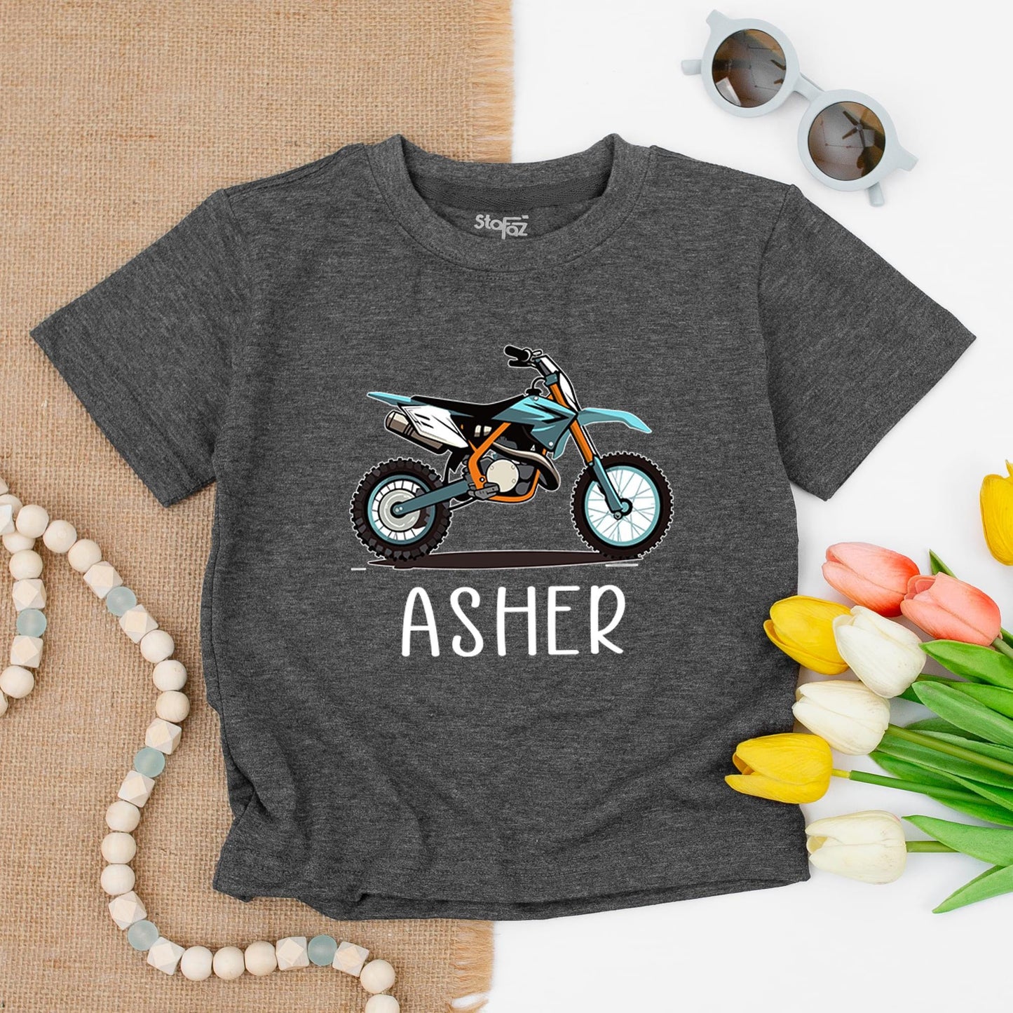 Custom Name Dirt Bike Wheelie Toddler Tee Racing Off Road Birthday Boy Gift Comfort Cotton