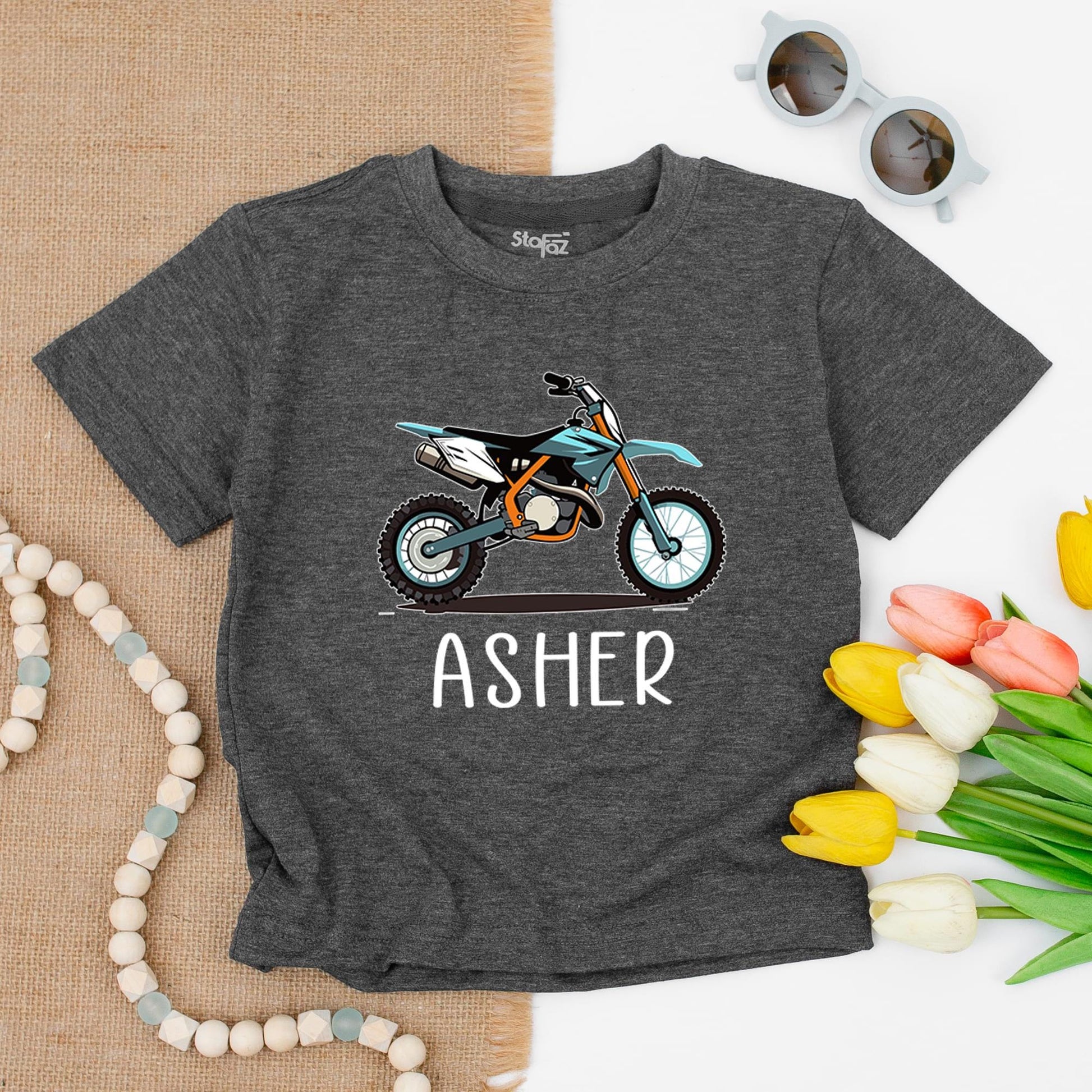 Custom Name Dirt Bike Wheelie Toddler Tee Racing Off Road Birthday Boy Gift Comfort Cotton