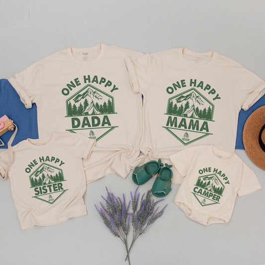 Matching One Happy Camper 1st Birthday Family Shirts, Baby Romper Outfit, Camp Birthday Boy Girl, Happy Camper First Birthday, Cotton