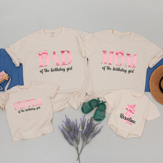 Matching Pink Bow 1st Birthday Outfit Mommy and Me Shirts Coquette Girls Custom Pink Bow First Birthday Party
