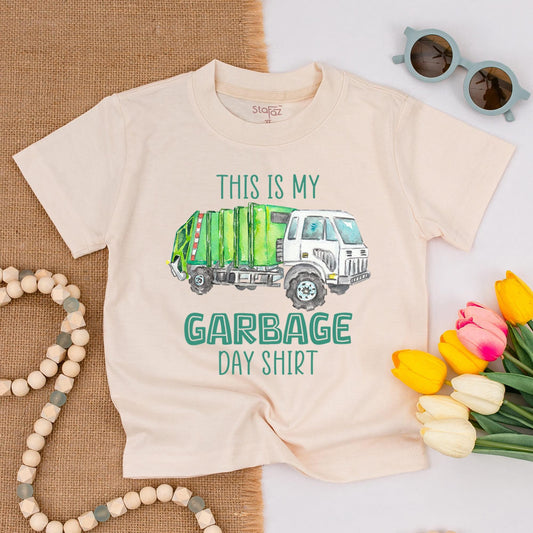 This Is My Garbage Day Toddler T-Shirt Cute Teal Garbage Truck Watercolor Outfit Birthday Gift