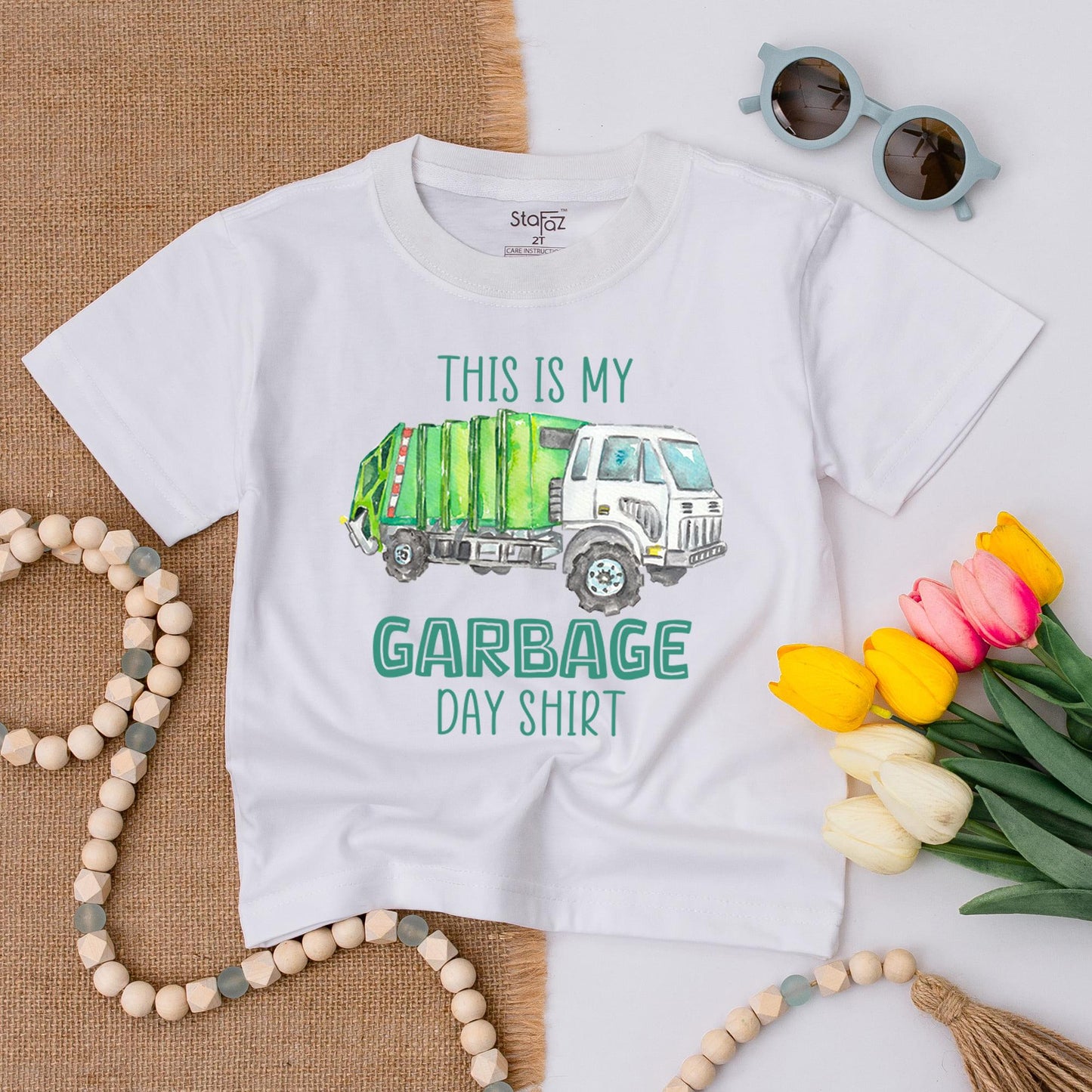 This Is My Garbage Day Toddler T-Shirt Cute Teal Garbage Truck Watercolor Outfit Birthday Gift