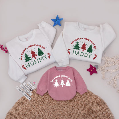 Personalized My First Christmas As Mama or Daddy Family Matching Sweatshirt Cozy Festive Tree Holiday Gift for New Parents