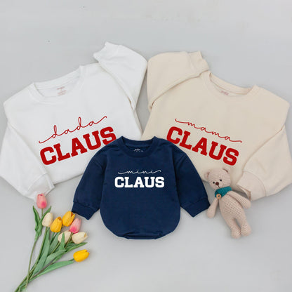 Matching Family Christmas Shirts Dada Mama Mini Claus Red Ink Modern Bold Design Festive Holiday Outfits Comfortable Santa Sweatshirts for Everyone