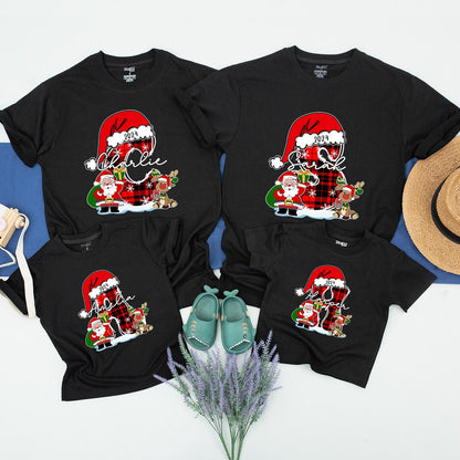 Personalized Plaid Boot Christmas Family Shirts: Custom Name Holiday 2024 Matching Xmas, Santa, Reindeer Festive Outfit, Kids Christmas Gift Idea