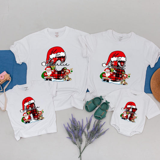Personalized Plaid Boot Christmas Family Shirts: Custom Name Holiday 2024 Matching Xmas, Santa, Reindeer Festive Outfit, Kids Christmas Gift Idea