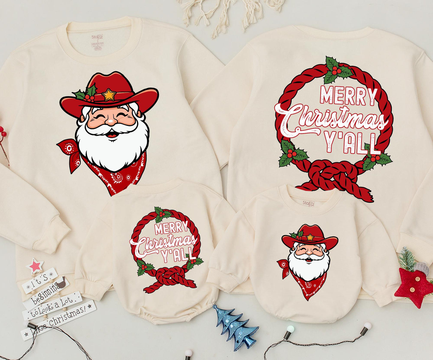 Merry Christmas Y'all Sweatshirt Cowboy Santa Holiday Crewneck, Western Christmas Shirt for Women, Fun Christmas Outfit, Santa Cowboy Tee Gift 138