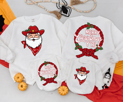 Merry Christmas Y'all Sweatshirt Cowboy Santa Holiday Crewneck, Western Christmas Shirt for Women, Fun Christmas Outfit, Santa Cowboy Tee Gift 138