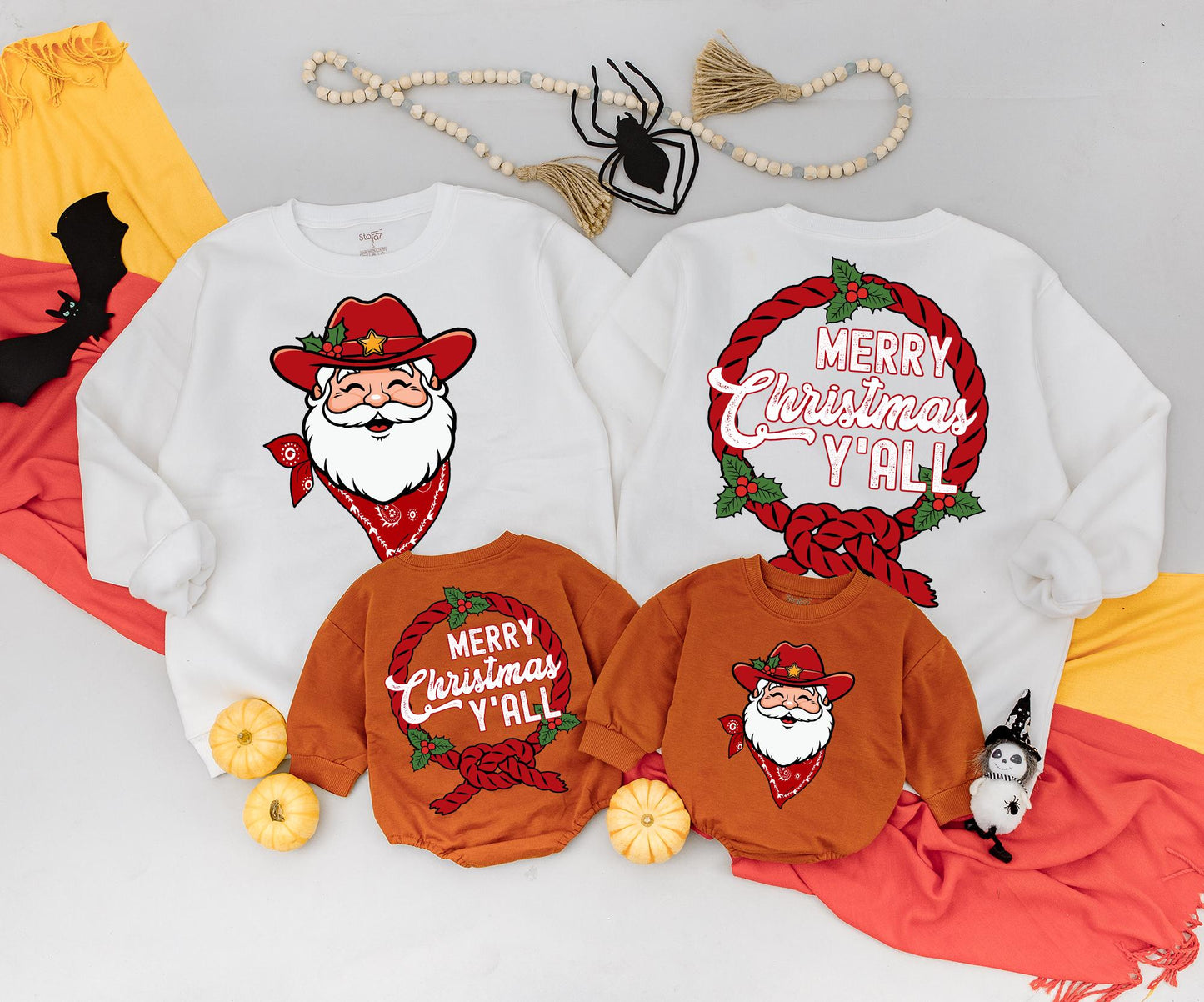 Merry Christmas Y'all Sweatshirt Cowboy Santa Holiday Crewneck, Western Christmas Shirt for Women, Fun Christmas Outfit, Santa Cowboy Tee Gift 138