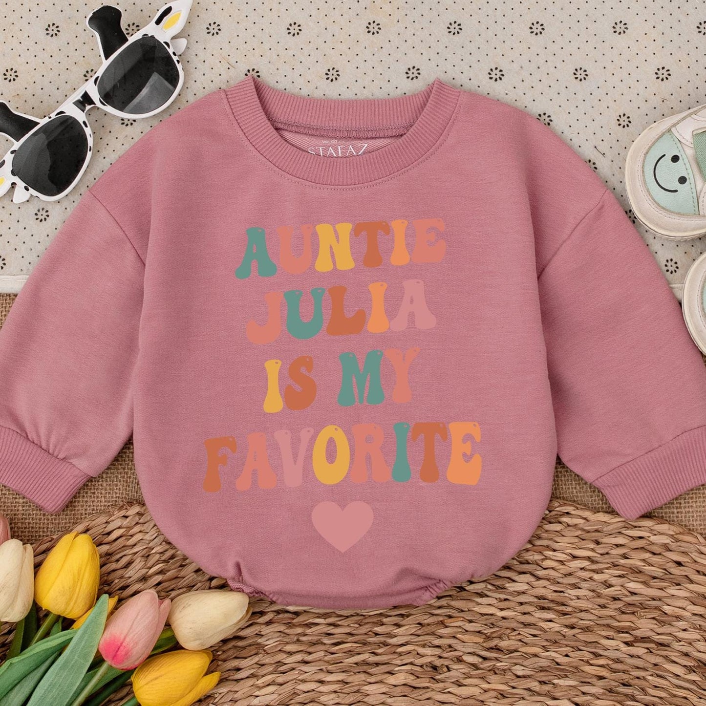 Auntie Julia Is My Favorite Baby Romper, Cute Infant Bodysuit Gift for Niece/Nephew, Funny Baby Clothes, Pregnancy Announcement