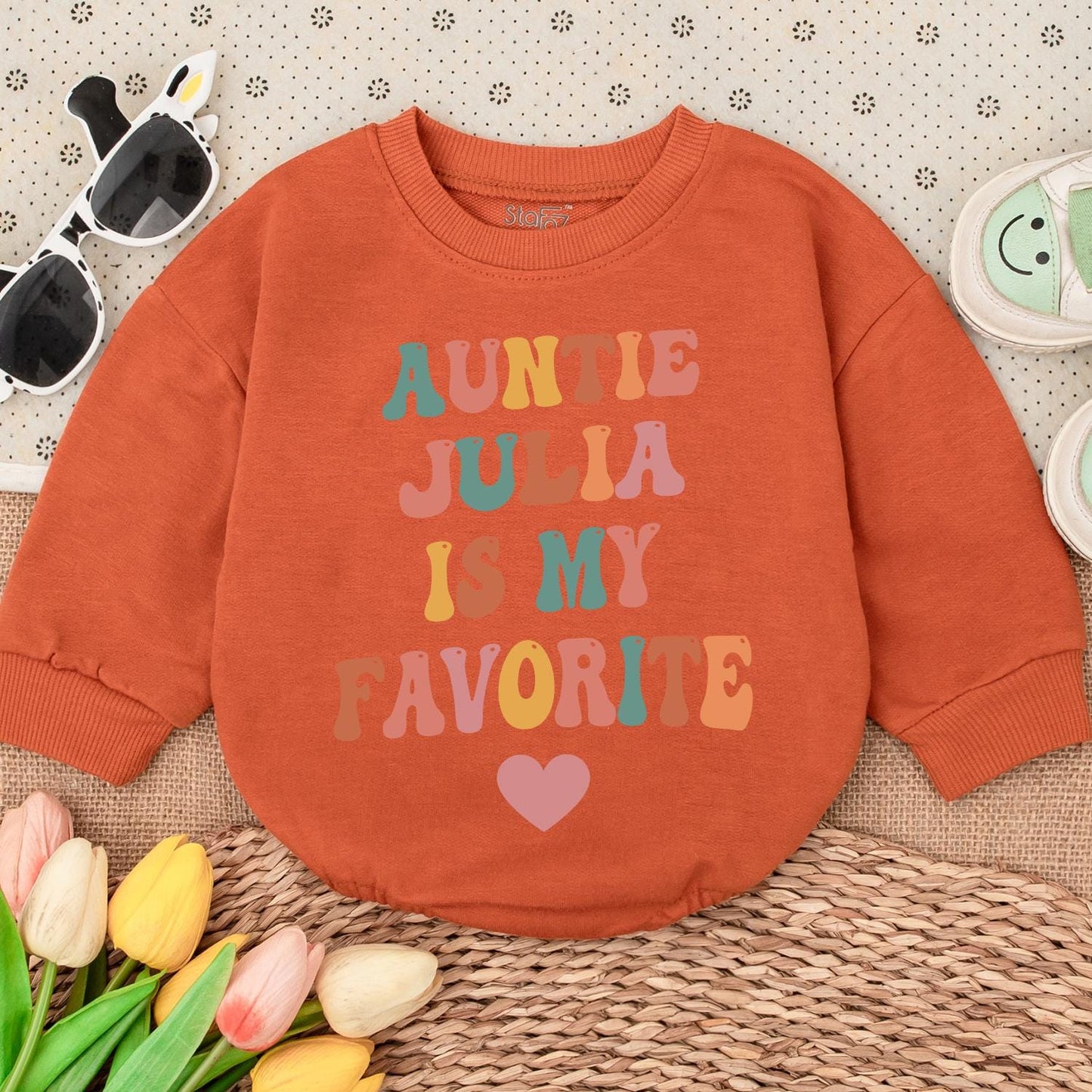 Auntie Julia Is My Favorite Baby Romper, Cute Infant Bodysuit Gift for Niece/Nephew, Funny Baby Clothes, Pregnancy Announcement