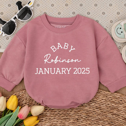 Baby Robinson January 2025 Announcement Romper Custom Newborn Outfit Grandparents Family Surprise Coming Soon Infant