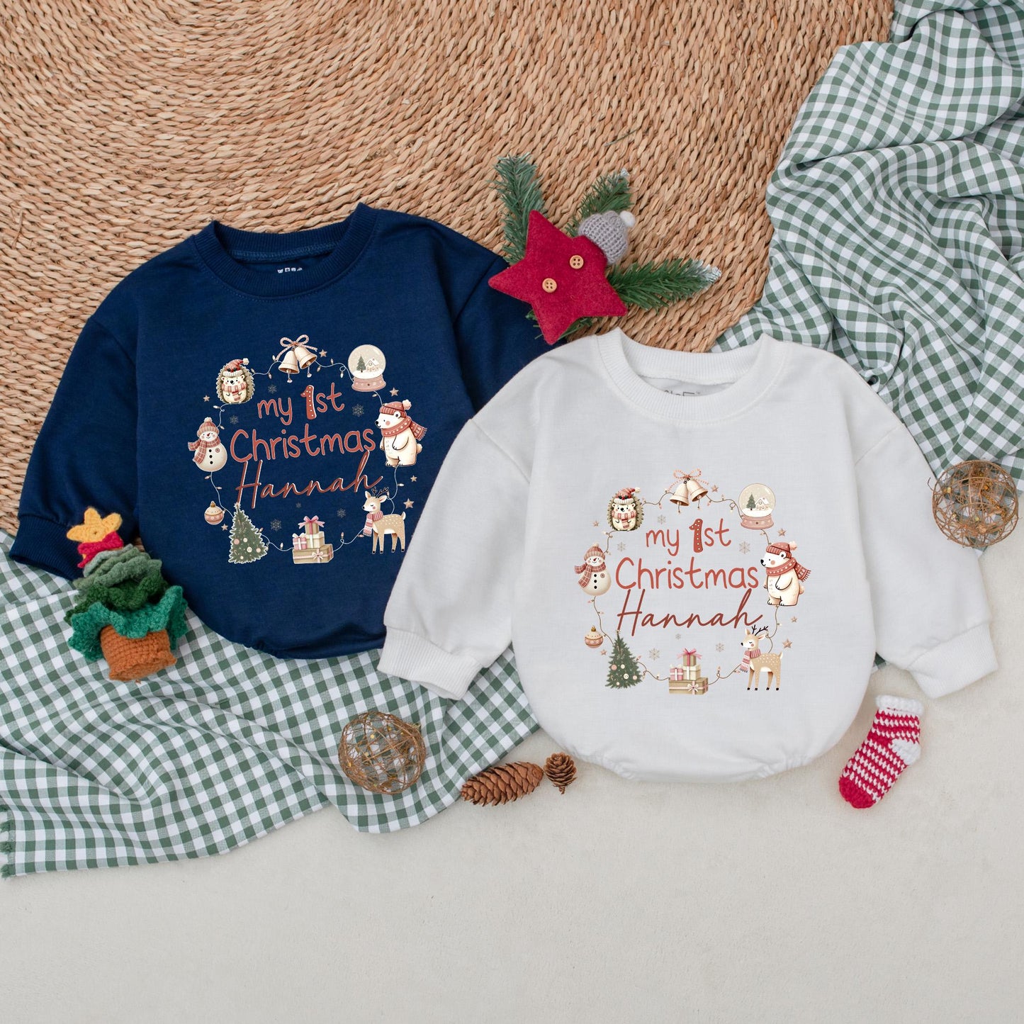 Custom My First Christmas Baby Romper Outfit - Merry Xmas Baby Bodysuit - 1st Christmas Gift for Baby Girl or Boy - Xmas Clothes