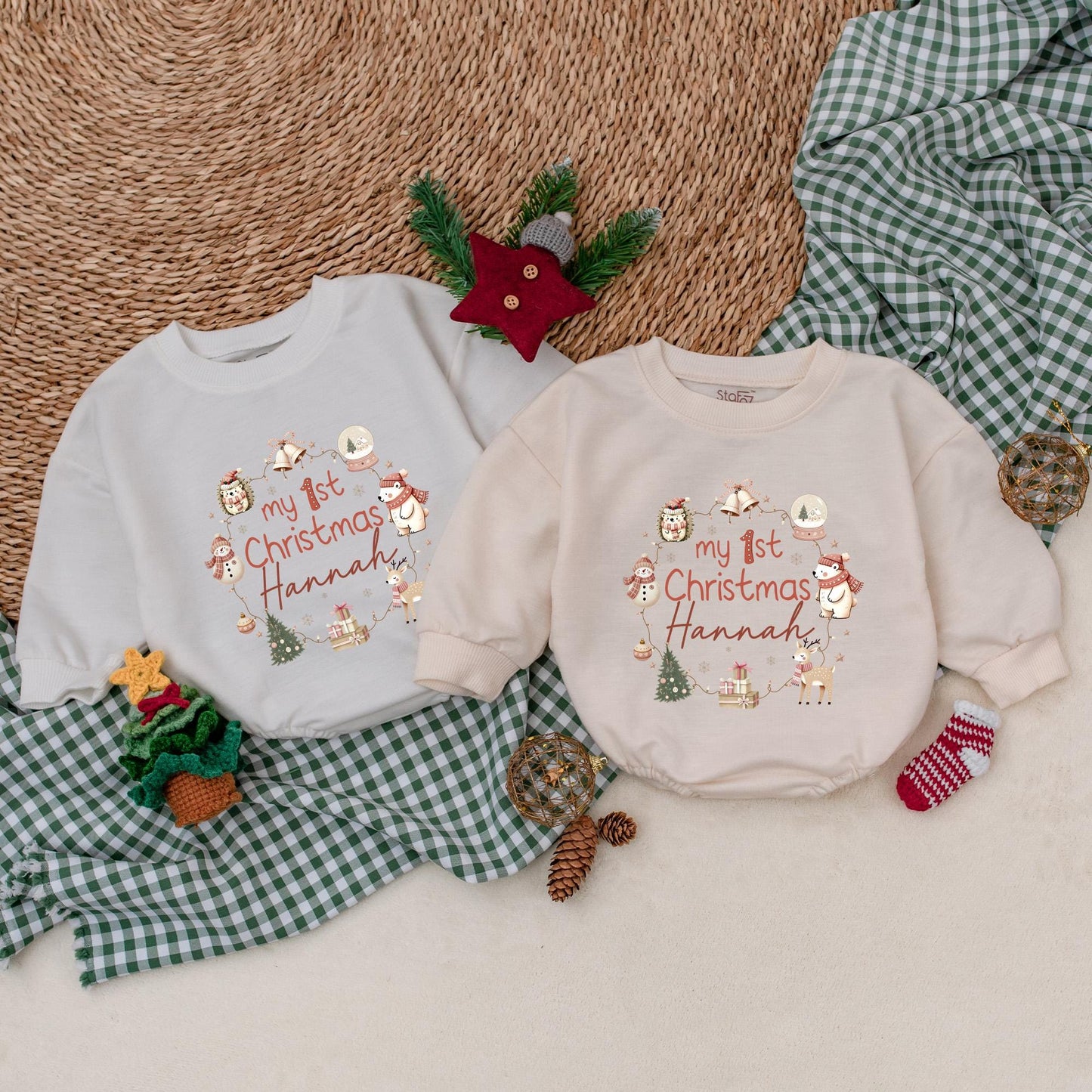 Custom My First Christmas Baby Romper Outfit - Merry Xmas Baby Bodysuit - 1st Christmas Gift for Baby Girl or Boy - Xmas Clothes