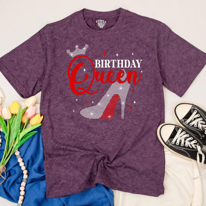 Birthday Queen Sparkle Shirt Rhinestone Crown High Heel Tee Glamorous Birthday Celebration Top for Women