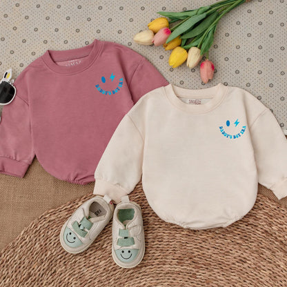 Daddy's Boy Era Baby Outfit, Cute Blue Print Newborn Romper with Smiley Lightning Bolt, Fun Infant Shower Gift, Daddy & Son Photos Clothes 136