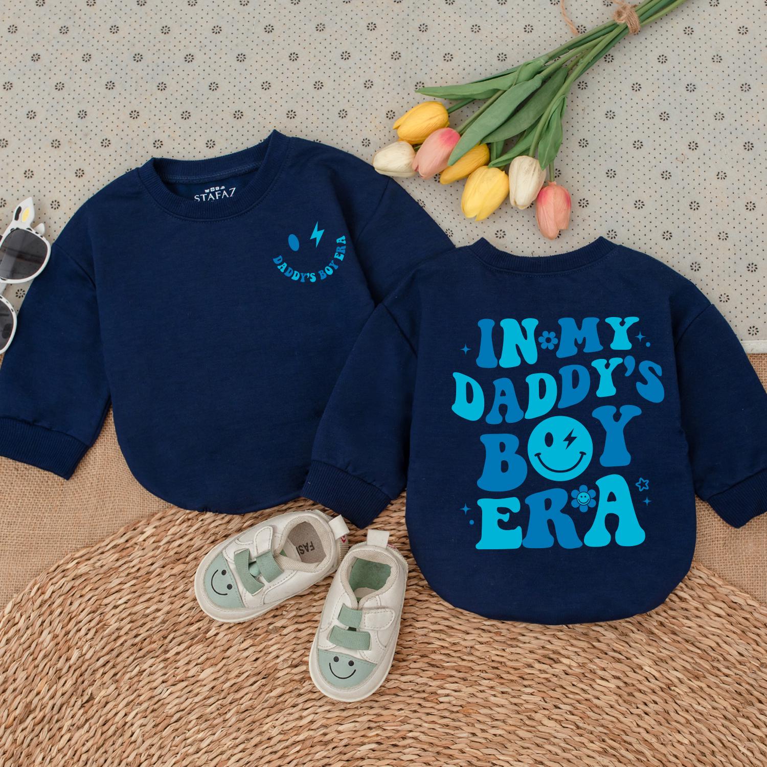 Daddy's Boy Era Baby Outfit, Cute Blue Print Newborn Romper with Smiley Lightning Bolt, Fun Infant Shower Gift, Daddy & Son Photos Clothes 136