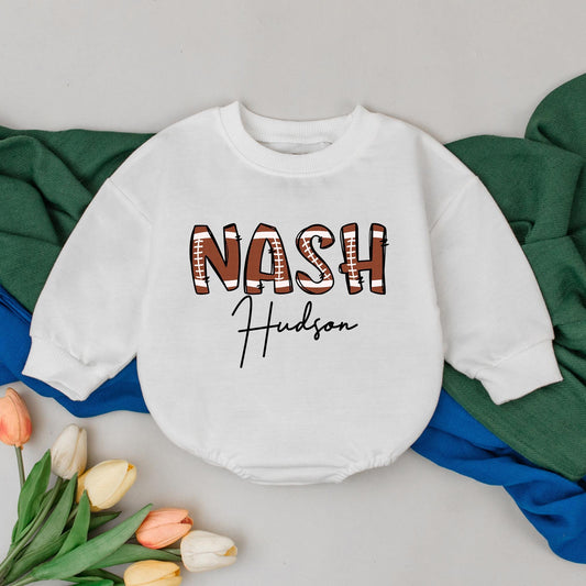 Personalized Football Baby Romper: Retro Game Day Outfit for Baby Boy - Custom Name Gameday Gifts Newborn & 1st Birthday