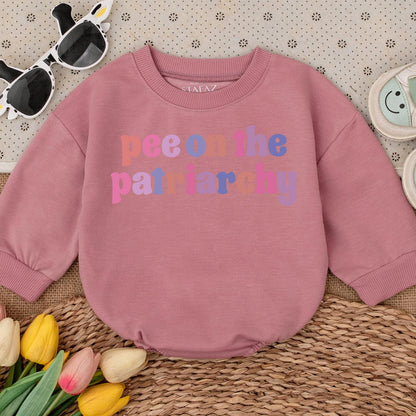 Pee on the Patriarchy Baby Romper - Funny Feminist Infant Outfit, Bubblegum Pink, Lavender & Blue Design, Baby Shower Gift, Newborn Announcement
