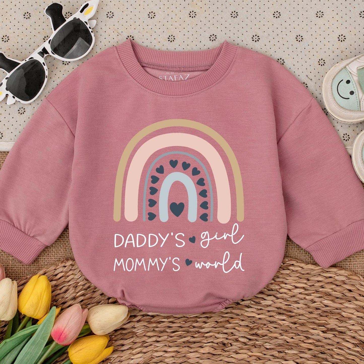 Daddy's Girl Mommy's World Baby Romper Cute Pastel Rainbow Hearts Infant Bodysuit Newborn Gift Shower Present