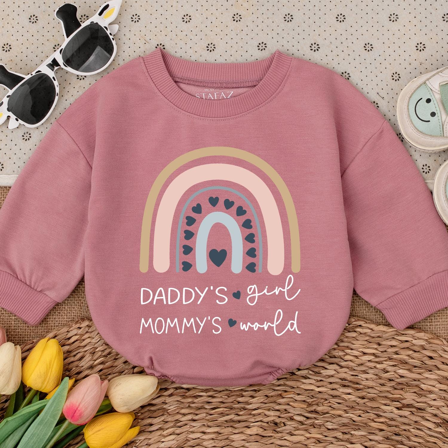 Daddy's Girl Mommy's World Baby Romper Cute Pastel Rainbow Hearts Infant Bodysuit Newborn Gift Shower Present