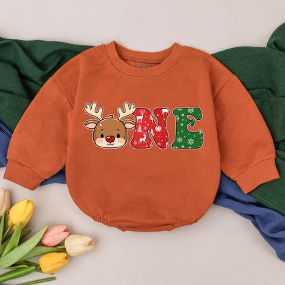 First Christmas One Little Reindeer Baby Romper Adorable Newborn Girl Xmas Outfit Cute Reindeer O Design Red Green Snowflakes