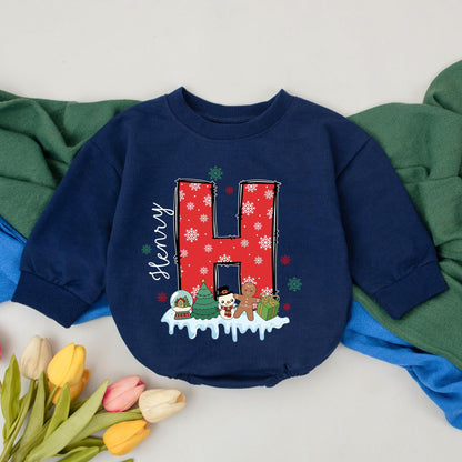 Personalized Christmas Baby Romper Custom Name Initial Snowflake Design Festive First Christmas Bubble Romper for Newborn Girls Boys Baby Shower Gift